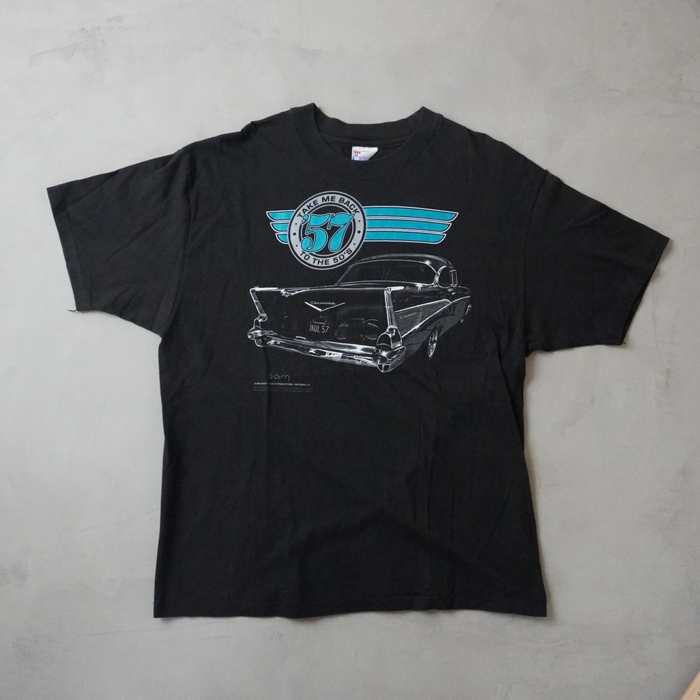 Vintage T 57 Chevy Hot Rod T-Shirt XL Mens 90s Black Car Graphic USA Made Hanes